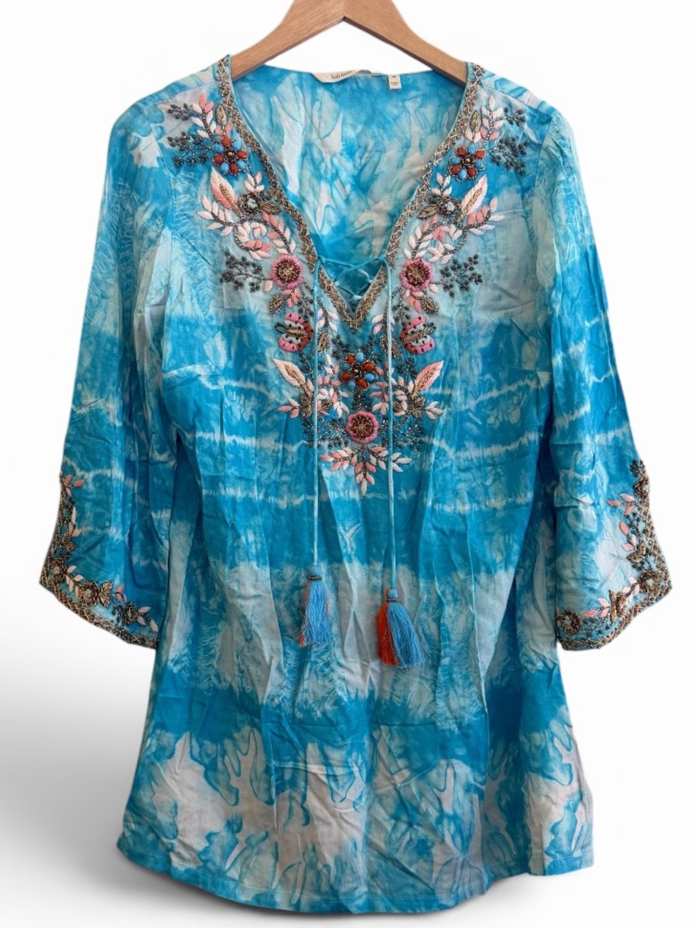 Soft Surroundings Blue Icon Boho Embroidered Tunic Excellent Condition Medium